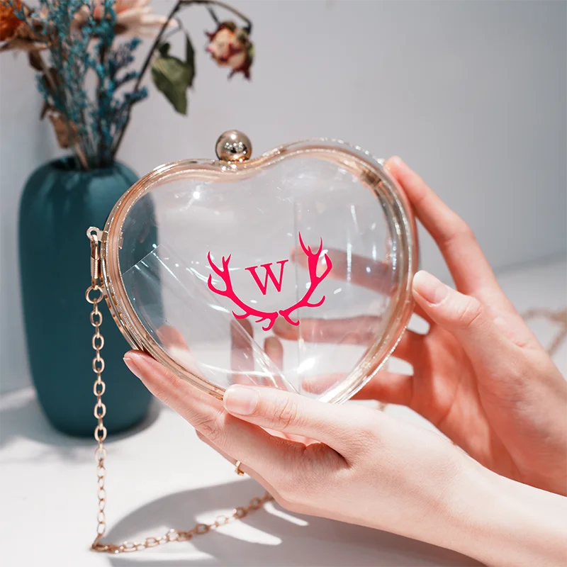 Fashion Customized Letter Heart-Shaped Acrylic Bag Summer Women Transparent Shoulder Crossbody Bag Engraving Letters Acrylic Bag