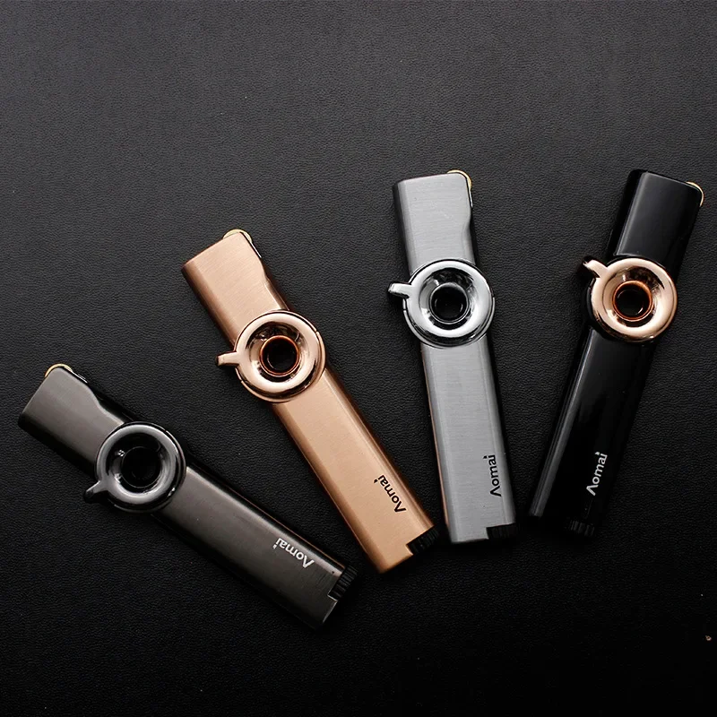 Small Portable Turbine Windproof Jet Blue Flame Butane Gas High Power Metal Lighter Outdoor Barbecue Kitchen Lighter Men\'s Gift