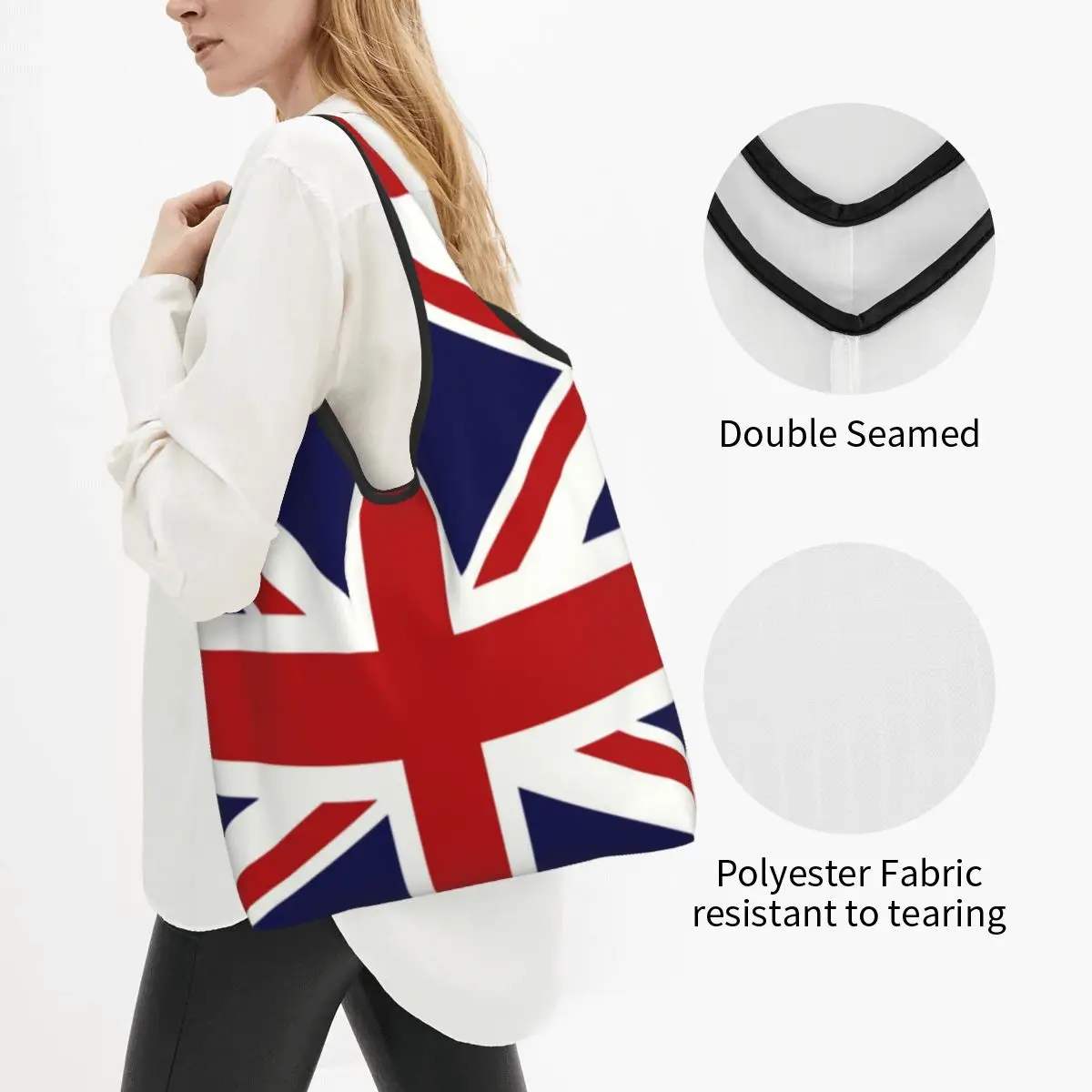 Custom Union Jack Flag Of The UK Grocery Shopping Tote Bag Women Kawaii Shoulder Shopper Bag Large Capacity Handbag