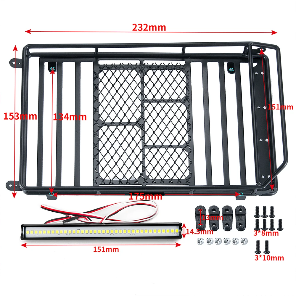 AXSPEED Metal Roof Rack Luggage Carrier with LED Light Bar for 1/10 RC Crawler Axial SCX10 90046 Wrangler Cherokee Parts