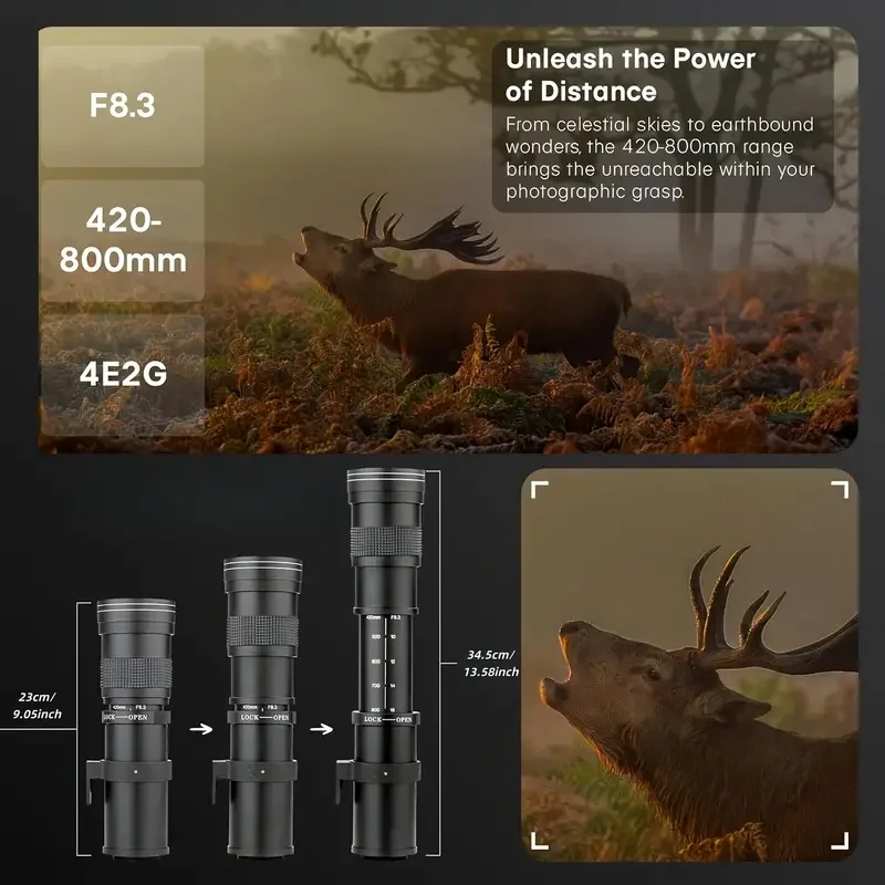 عدسة تكبير تليفوتوغرافي يدوية 420-800 مم f/8.3 هذا العدسة متوافقة مع كاميرات Canon وNikon وSony، مما يجعلها اختيارًا مثاليًا #6