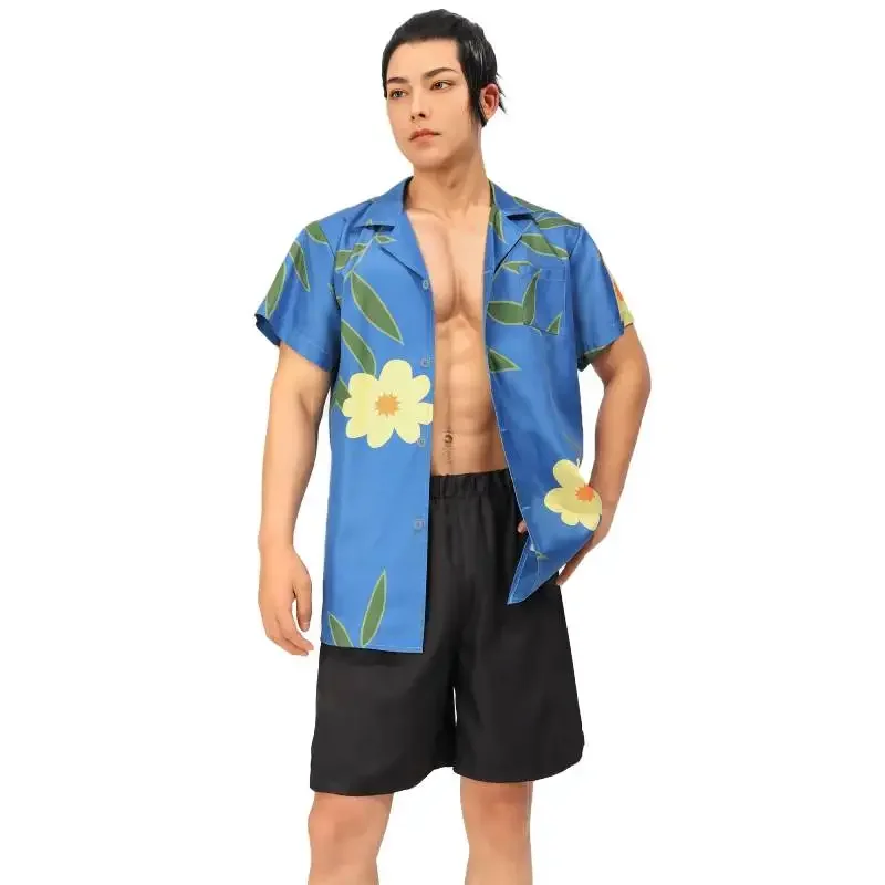 WSIX men's fashion summer T-shirts Hawaiian print casual shirts short sleeve beach oversized shirts Geto Suguru cosplay shirt