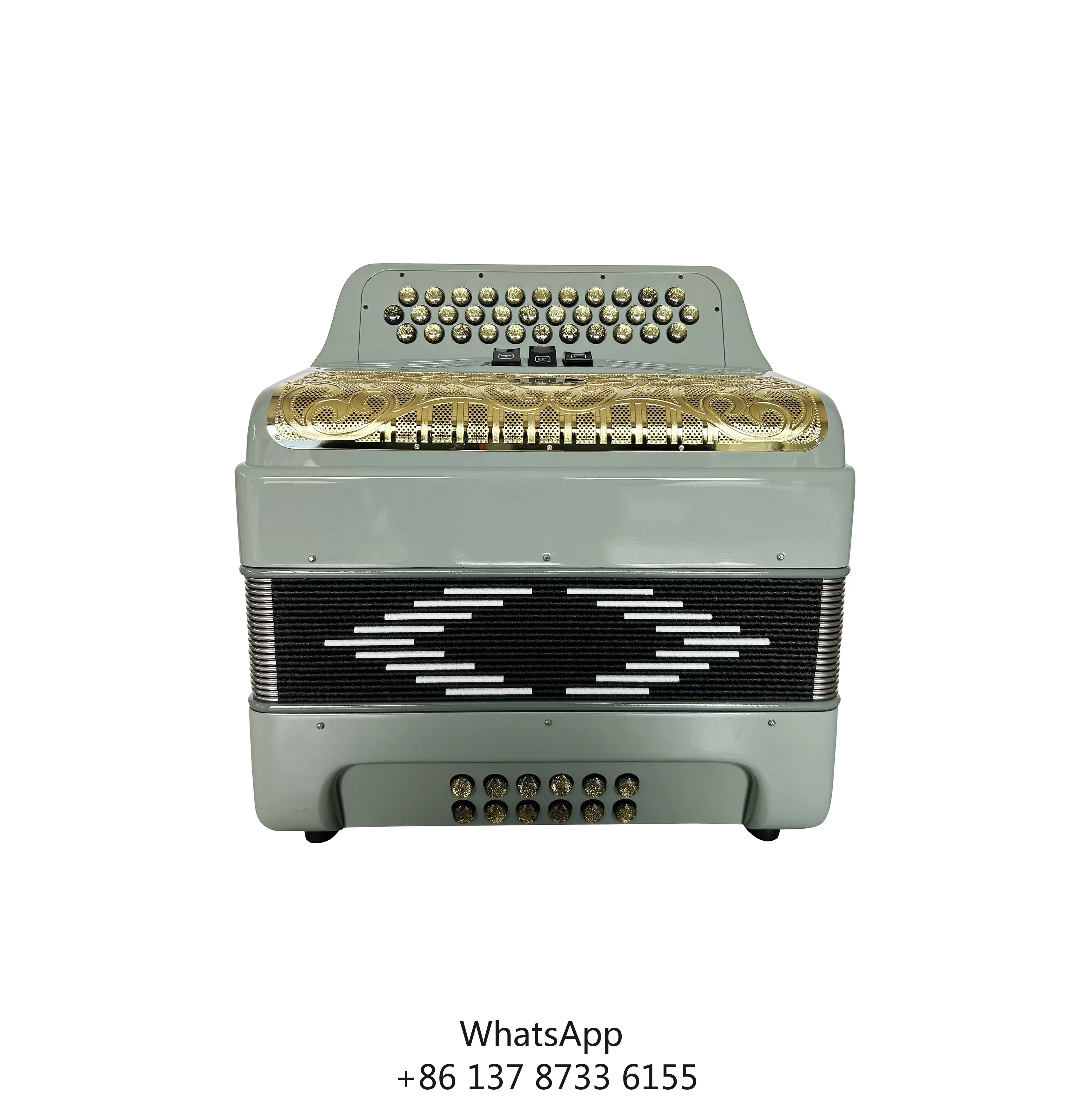 

Professional 34-Button 12-Bass 3-Register Sky Grey Accordion With Gold Grill And Buttons JB3412C Acordeon Instrument