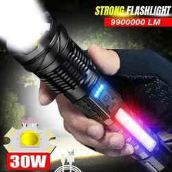 High Strong Power Led Flashlights Tactical Emergency Spotlights Telescopic Zoom Built-in Battery USB Rechargeable Camping Torch