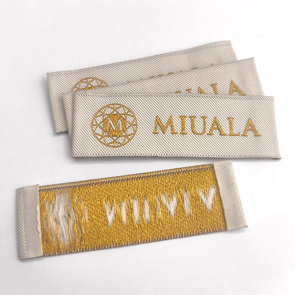 Custom LOGO Black and White Woven Label Sew on Clothing Satin Tags on Collar Neck Label Cotton Garment Accessories