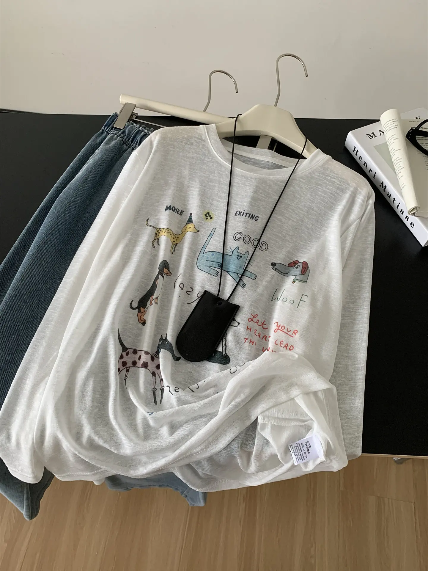 Lightweight Long Sleeve T-Shirt plus Size Snowflake Cotton Loose Fit Spring Summer Women's Fashionable Breathable Sun Protect...