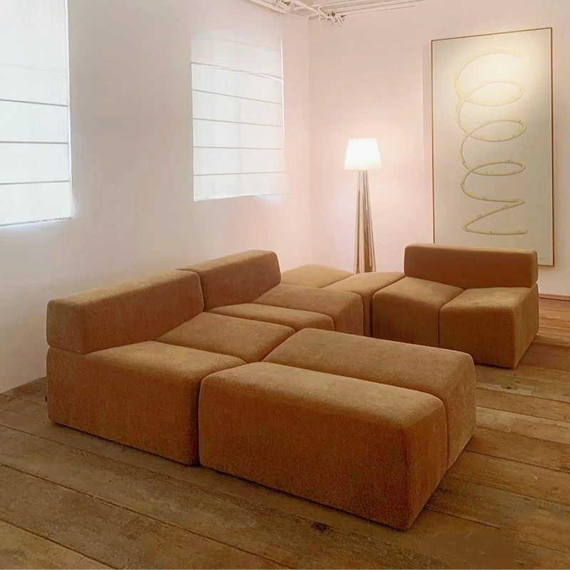 

Cream retro old money wind small apartment bamboo chenille single module combination living room sofa