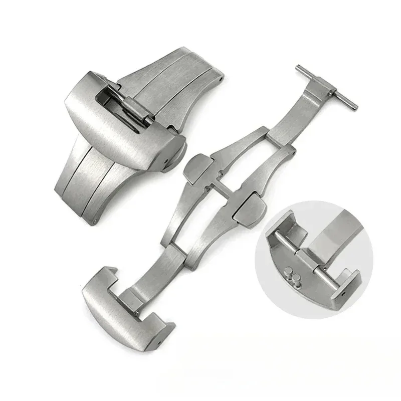 22mm 20mm stainless steel butterfly buckle folding clasp for Panerai silver black deployment button for rubber  watchband