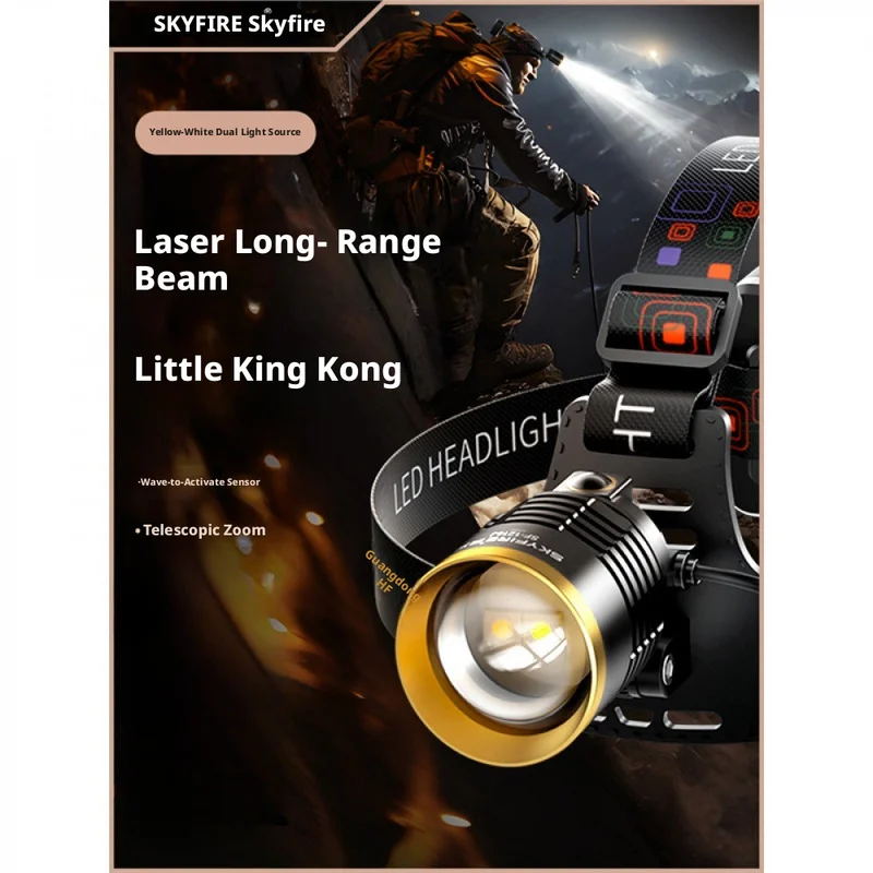 Super bright flashlight headlamp with strong light, rechargeable sensor, wearable for outdoor use, extra-long battery life, mini