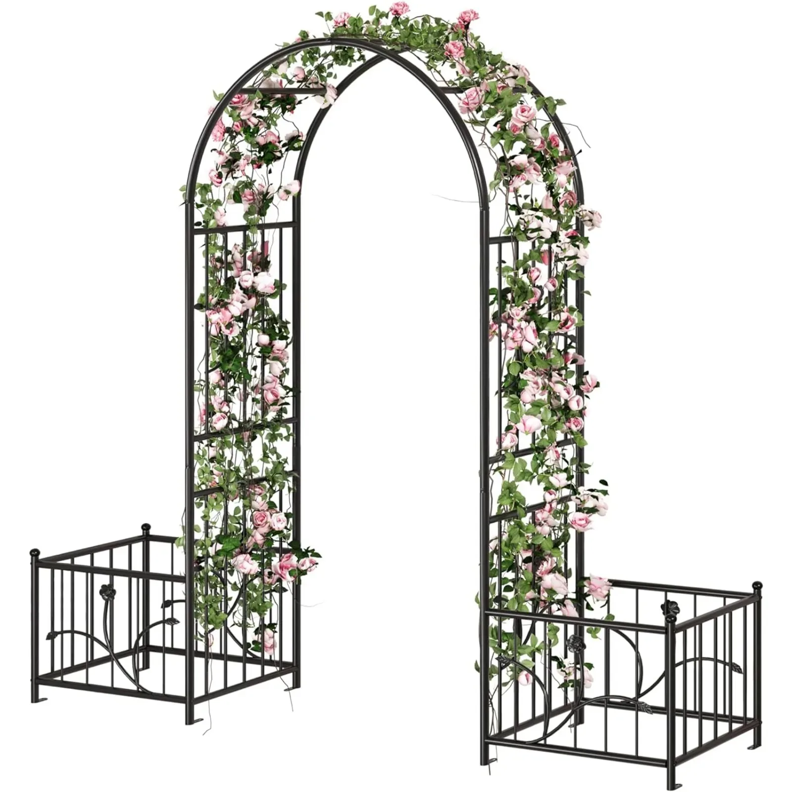 

US Metal Garden Arbor with Planter Boxes,Garden Arch for Climbing Plants Outdoor,Black Garden Archway for Lawn Patio and Backyar