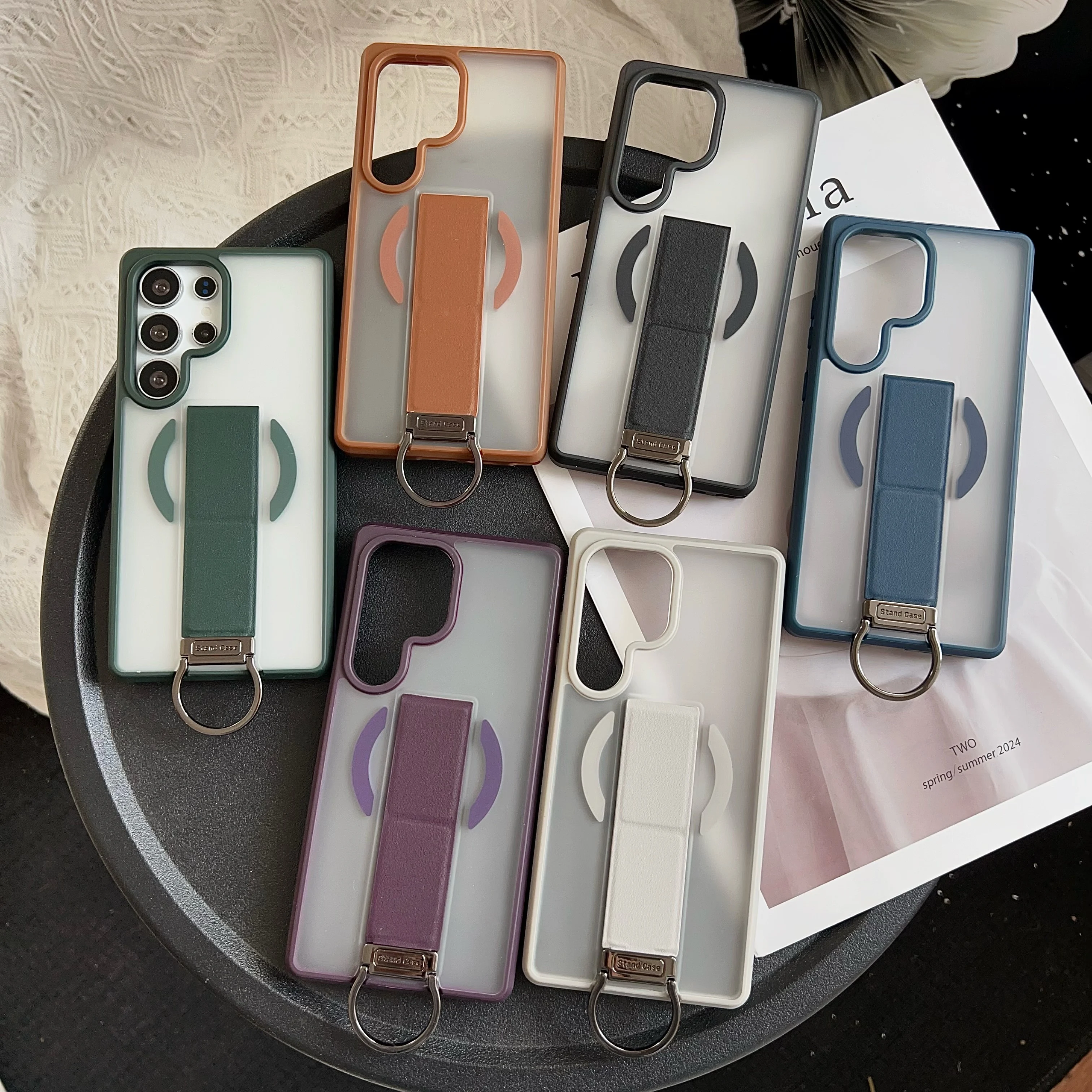 

Translucent Hand Strap Wireless Charging Magnetic Kickstand Case For Samsung Galaxy S26 Ultra S25 S24 S23, Slim Ring Phone Cover