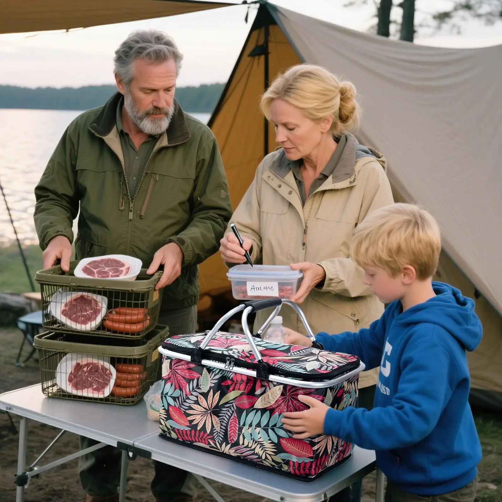 Cestino della spesa con manici Cestino del mercato pieghevole Borsa da picnic Borsa termica riutilizzabile da 30 litri per cibo da viaggio su strada per la pesca all'aperto
