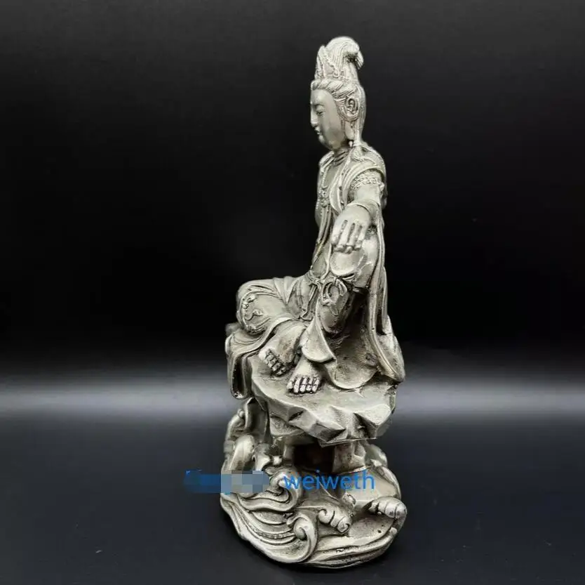 7.08' Collection Old Tibet Silver Plating Buddism Guanyin Bodhisattva Statue