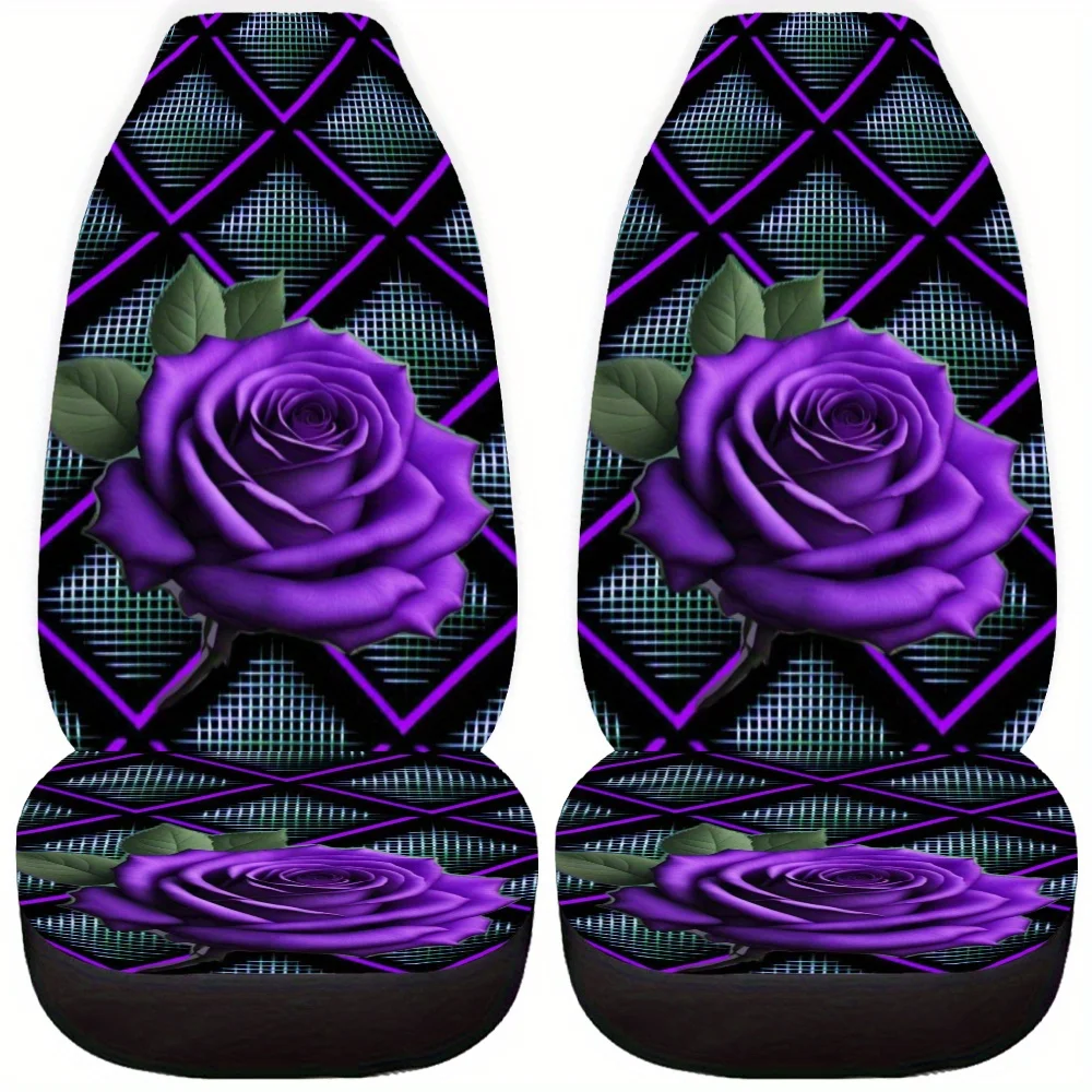 قطعتان من أغطية مقاعد السيارة المطبوعة على شكل شبكة وردية أرجوانية للنساء والرجال، واقي مقعد أمامي عالمي للسيارات وسيارات الدفع الرباعي وسيارات السيدان وTr #3