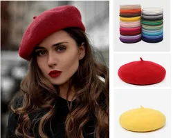 Red wool beret French artist style warm winter beanie retro solid color beret Korean women wool beret