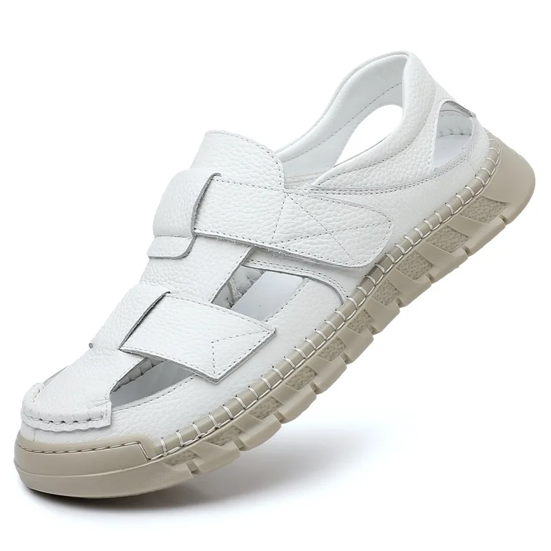 

2023 летние новые дизайнерские кожаные сандалии для мужчин, дышащая повседневная обувь Hallow, мужская модная однотонная обувь для вождения, мужская обувь