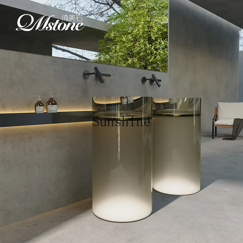 Artificial stone pure resin color crystal transparent floor-to-ceiling hotel villa wash basin columnX