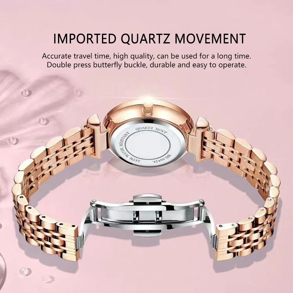 POEDAGAR Watch for Women Luxury Jewelry Design Rose Gold Steel Quartz Wristwatches Waterproof Fashion Ladies Watches