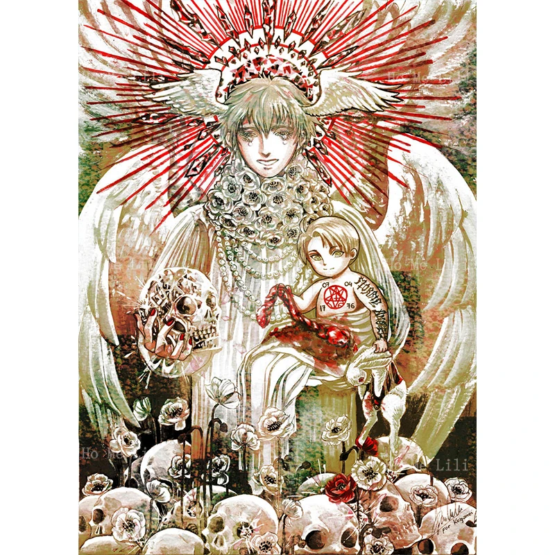 Angel Skull Poppy Flower Death Terror Cartoon Character Canvas Wall Art Painting