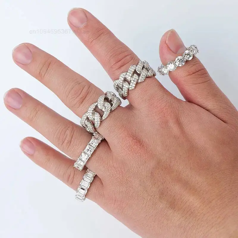 Xingyue Moissanite Ring Customize 3 Carat VVS1 Moissanite Cuban Link Ring Hip Hop Style Gemstone Finger Rings