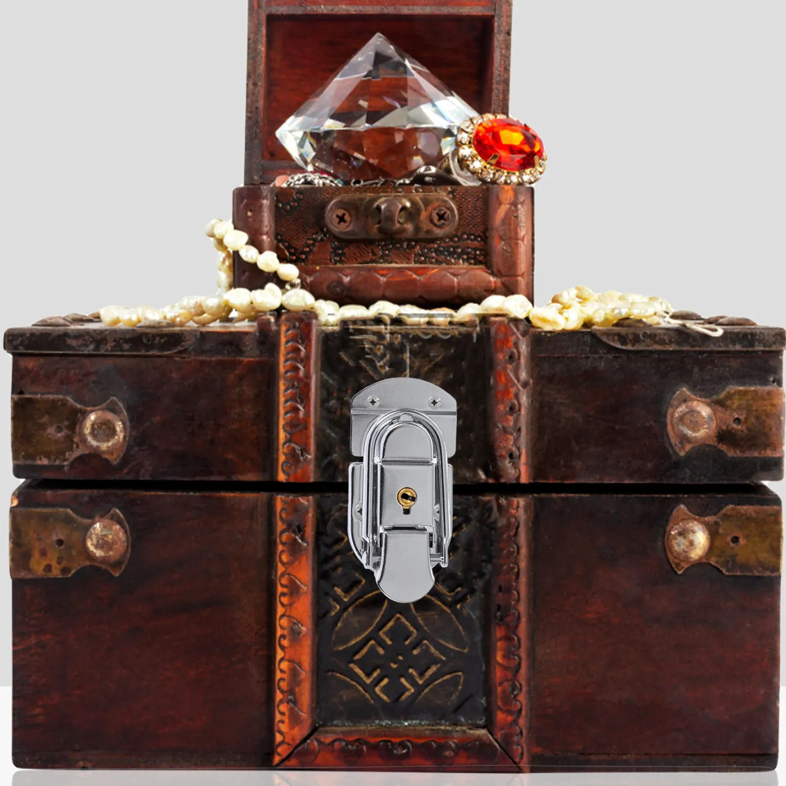 Vintage Wooden Box Hasp Lock Toggle Latch Suitcase Lock Decorative Jewelry Box Buckle Key Included Guitar Case Latch Hardware