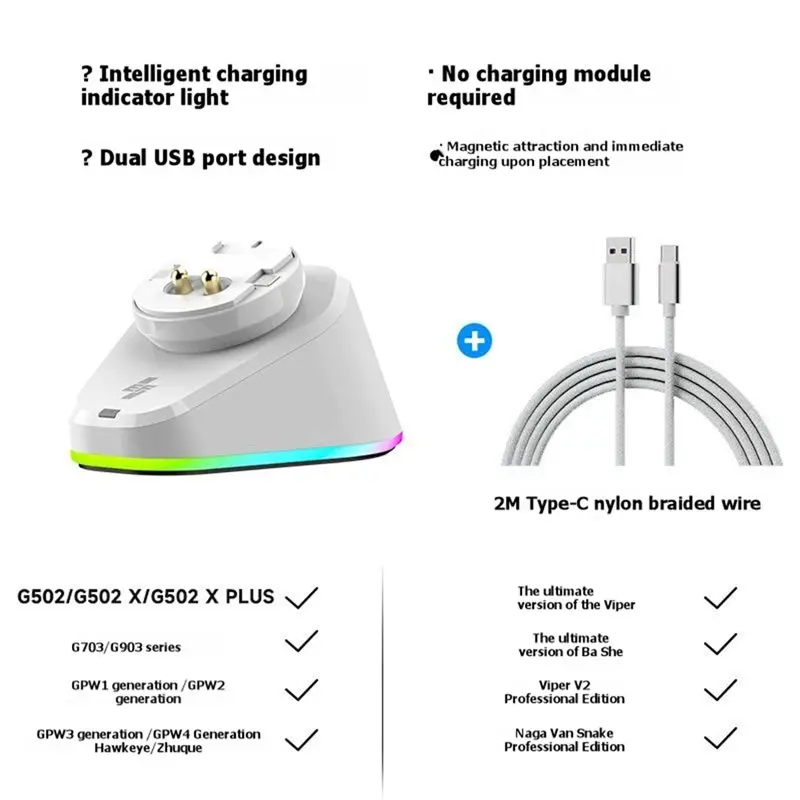 

FEDI-Charging Dock For Logitech G Pro X Superlight 2 GPW3 G502X Wireless Mouse For Razer Deathadder V2