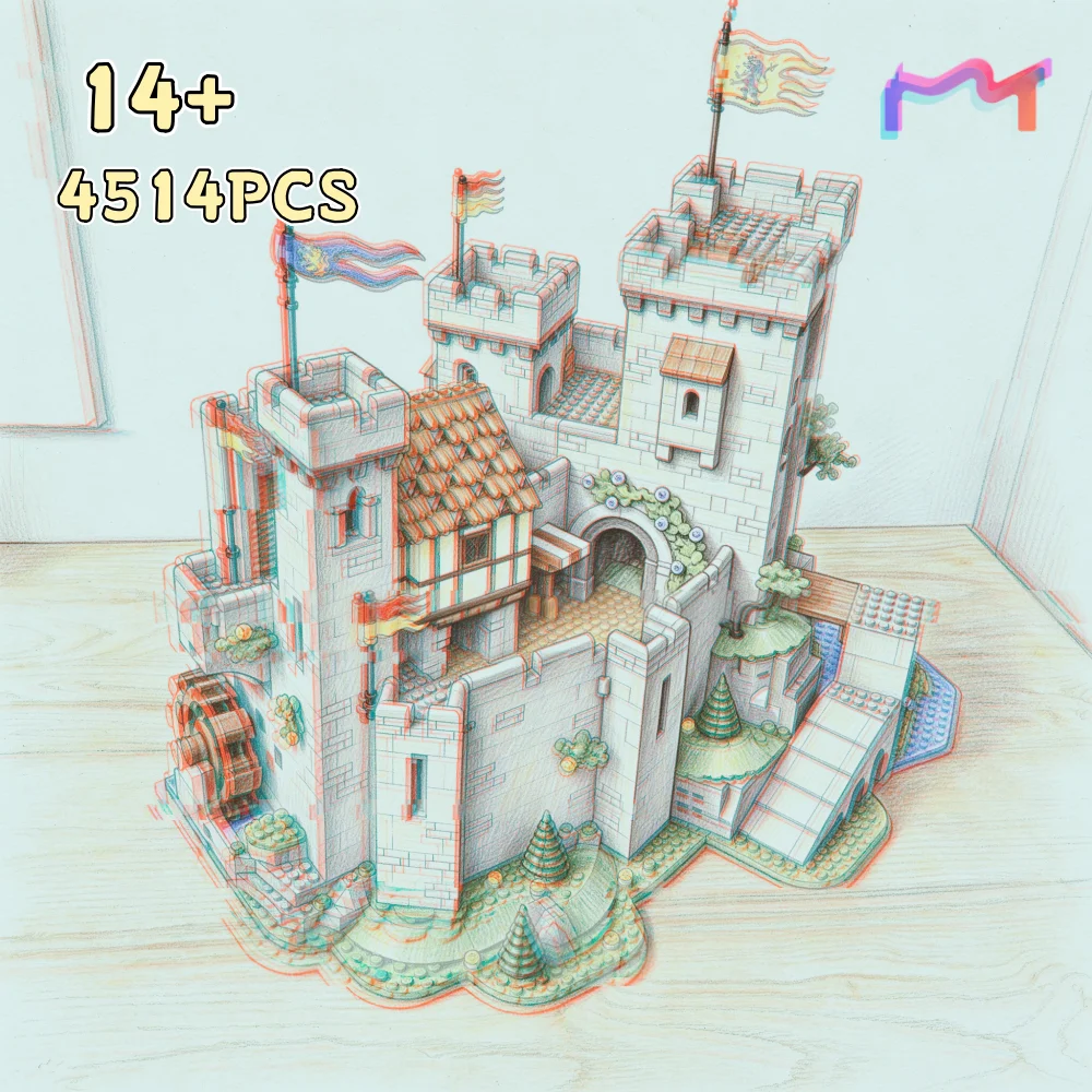 2026 Home Decoration 4514pcs Medieval Lion Knight Castle Model Decoration Desktop Ornament Birthday Christmas Gift