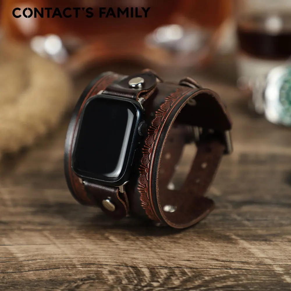 CONTACT'S FAMILY Retro Apple Watch Band Leather Strap  38mm 40mm 41mm 42mm 44mm 45mm 49mm Series 3 4 5 6 7 8 SE Ultra