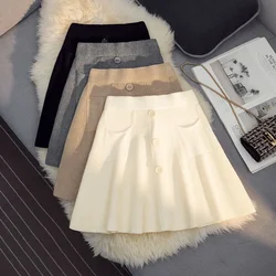 Autumn Winter Women Skirts Pockets Fashion Sexy Mini Elastic Pleated Skirts For School Girl Korean Black High Waist Skirts