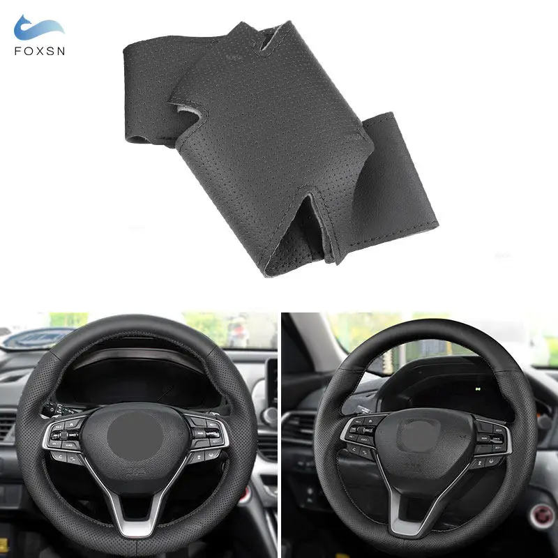 Hand Braid Perforated Leather Car-styling Interior Steering Wheel Cover Trim Black For Honda Accord 10th 2018 2019 Insight 2019