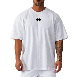 Oversized T-shirt Mens Dropped Shoulder Half Sleeve Fitness T Shirt Summer Mesh Loose Gym Clothing Basketball Training Jerseys