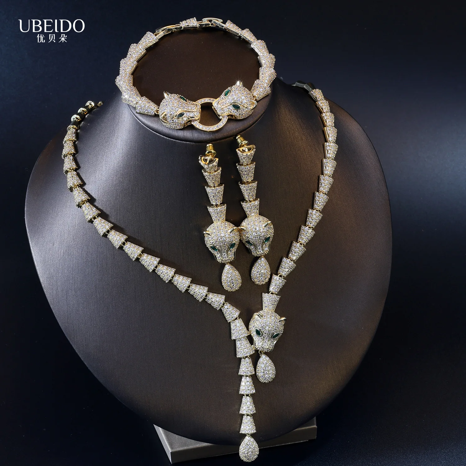 Middle East Saudi Arabia Luxury Three-Piece Set Zirconia-Plated White Gold Necklace Bracelet And Earrings Fashionable Copper-Sta