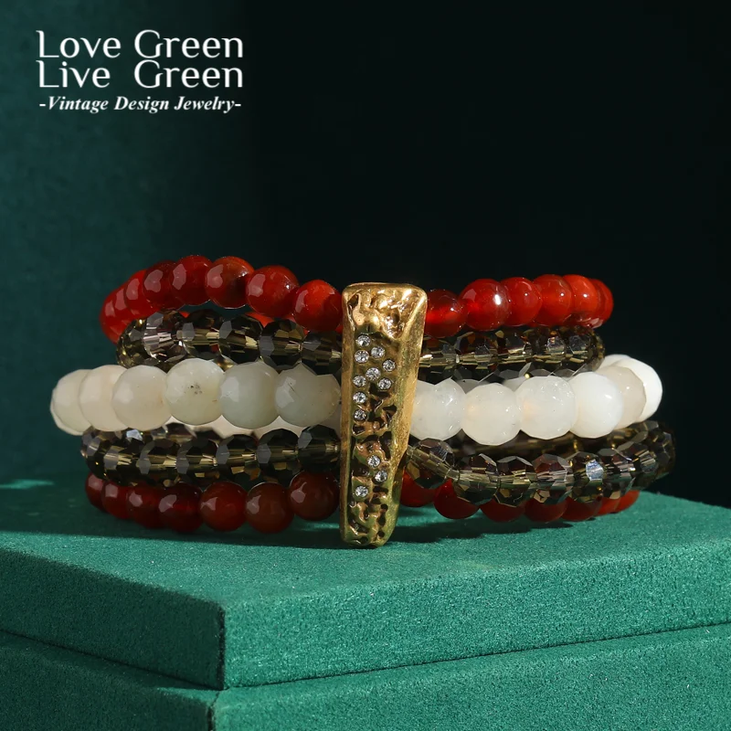 

Винтажные антикварные многослойные браслеты из красного стекла с бисером для женщин, натуральный камень, золотой цвет, богемные украшения, тенденции 2025, новый товар