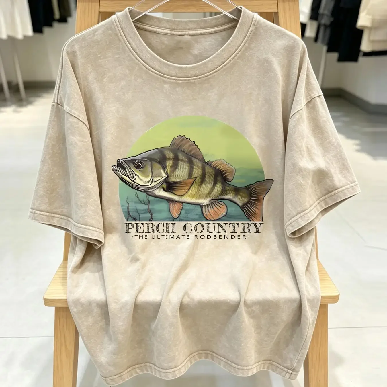 washed T Shirt Perch Fishing Pike Catfish Trout Fisherman Angling Zander vintage Washed Slightly Versatile Breathable Soft