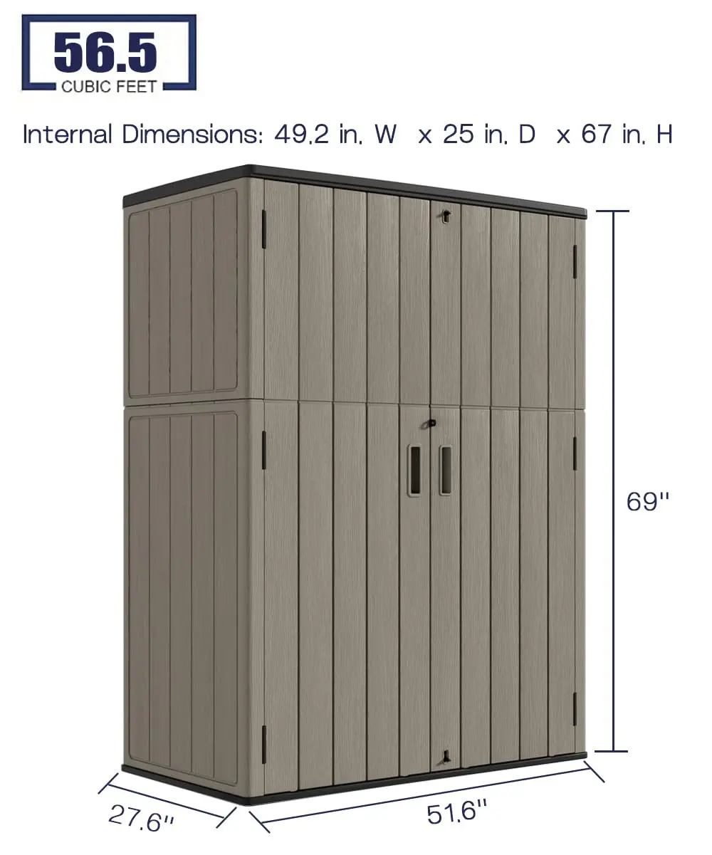 Outdoor Storage Shed 57 Cu.ft Waterproof Resin Tool Shed for Patio Furniture Garden Tools Pool Lawn Mower, Customized