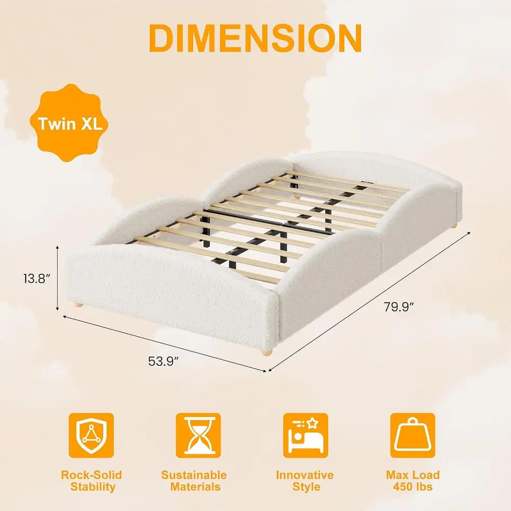 Twin-XL Size Upholstered loor ed or Kids, Teddy aric Sot Upholstered ed e with Cloud Shaped Guardrails, Low Proile Platorm ed wi