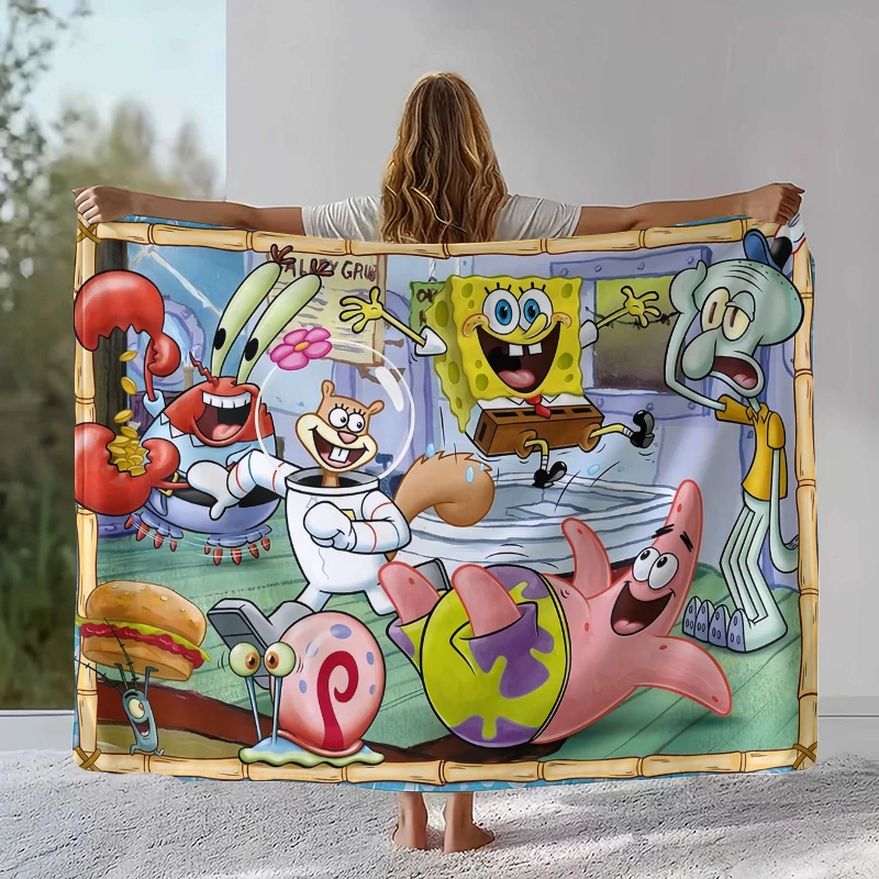 Funny S-SpongeBob Patrick Star Cartoon Flannel Blanket,Ultra Soft Warm Plush Throw for Home Bedroom Bed Sofa Cover Camping gift