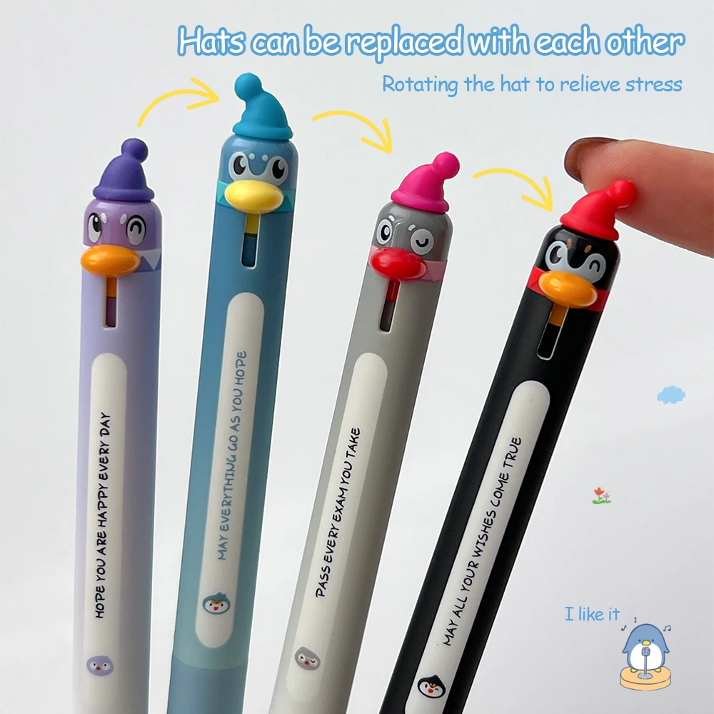 4 Pack Cute Cartoon Penguin Gel Pen 0.5mm Fun Quick Dry Pen