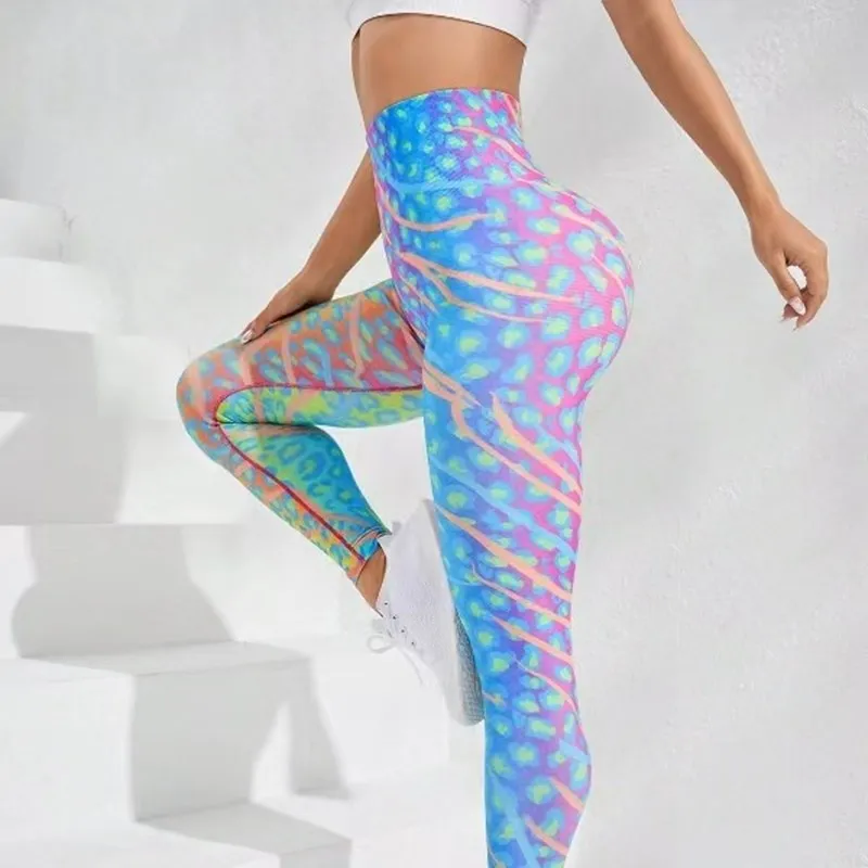 Leggings sem costura Tie Dye para mulheres, leggings de malha fitness, cintura alta, calças de ioga magras, calças elásticas para ginástica Trainning, novas