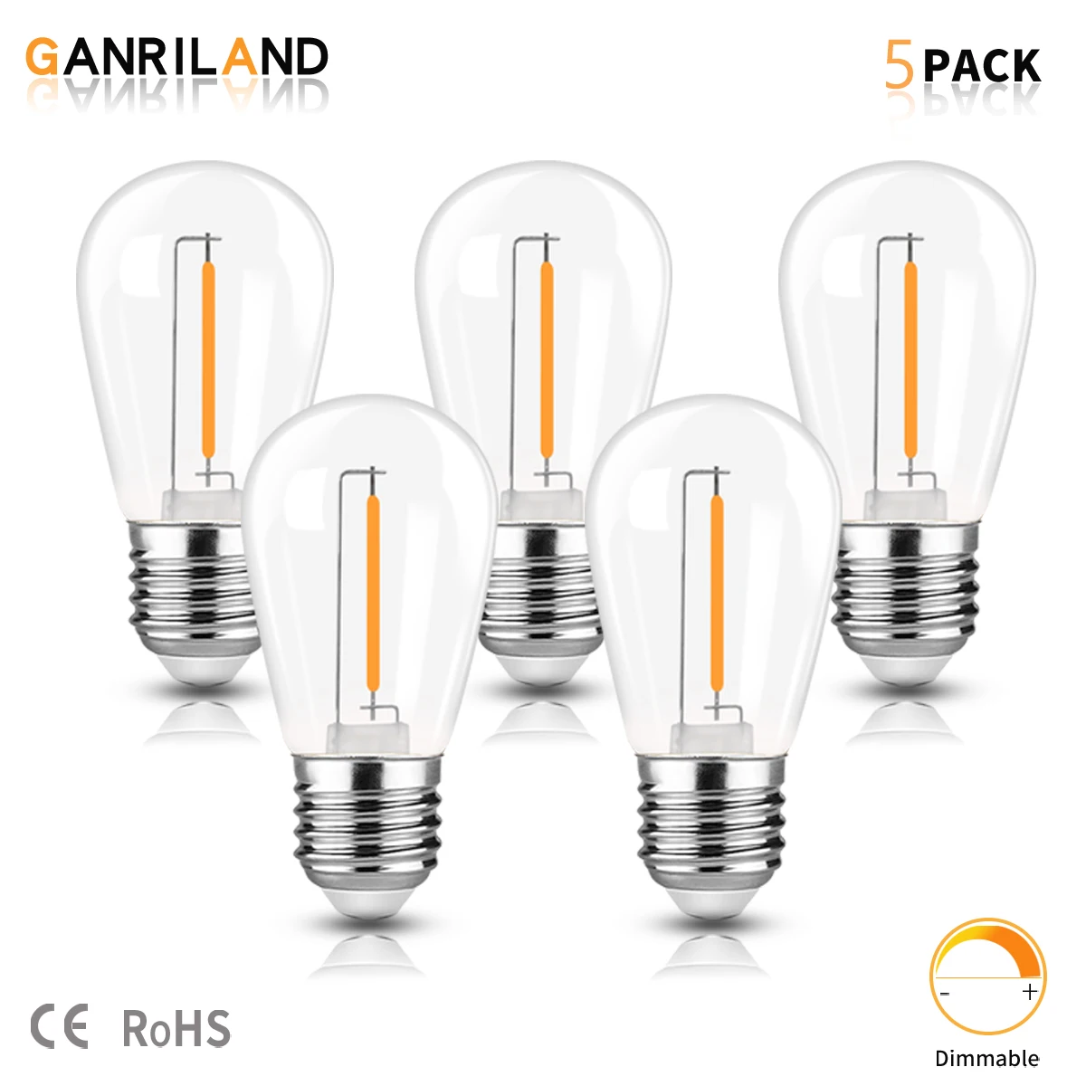 GANRILAND E27 S14 Plastic Bulbs Dimmable Led Filament Warm White 2700K 110V 220V Shatterproof Waterproof IP44 Outdoor Light Bulb