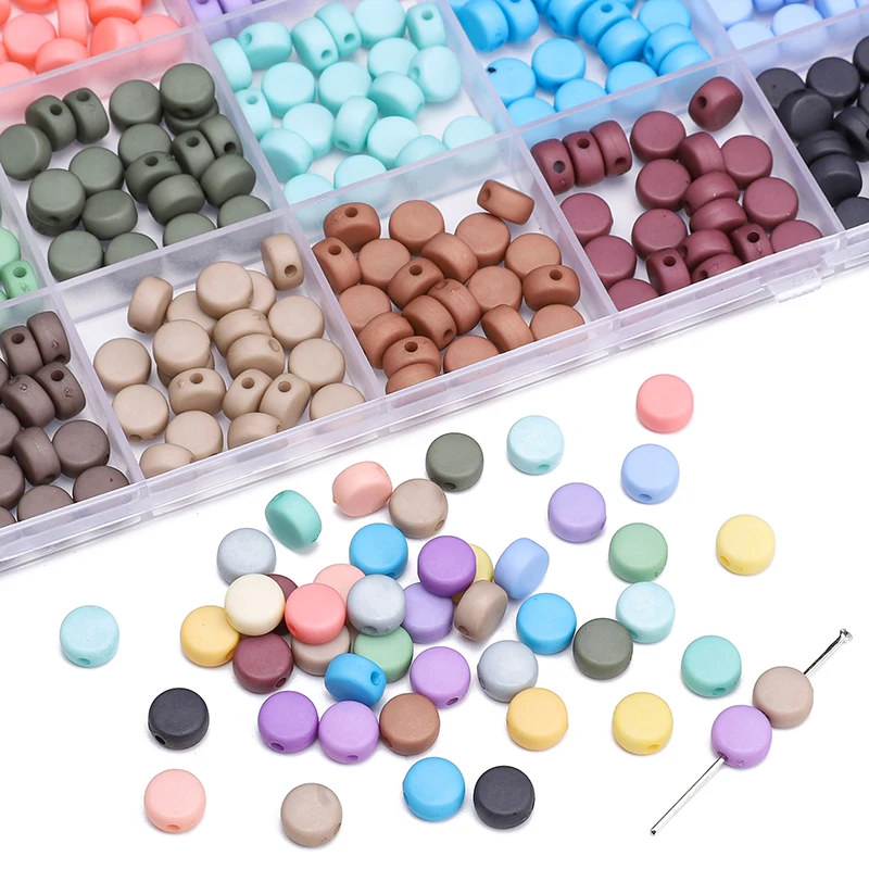 50pcs 4x7mm Solid Color Frosted Matte Flat Round Beads Acrylic Small Loose Beads to Make Bracelet Diy Jewelry Making Accessories