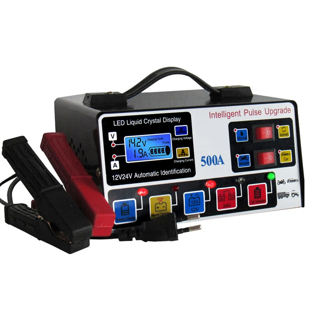 1pc Car Battery Charger 12V-12A/24V-9A Universal Intelligent Pure Automatic Automatic High-power Charger Five-stage Pulse