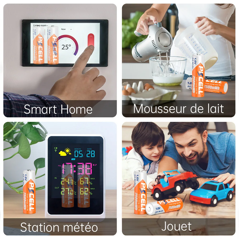 PKCELL 4-100Pcs 1.6V AA NIZN Rechargeable Battery NIZN Charger PKCELL NI-ZN 2500mWh 2A Size for Toys