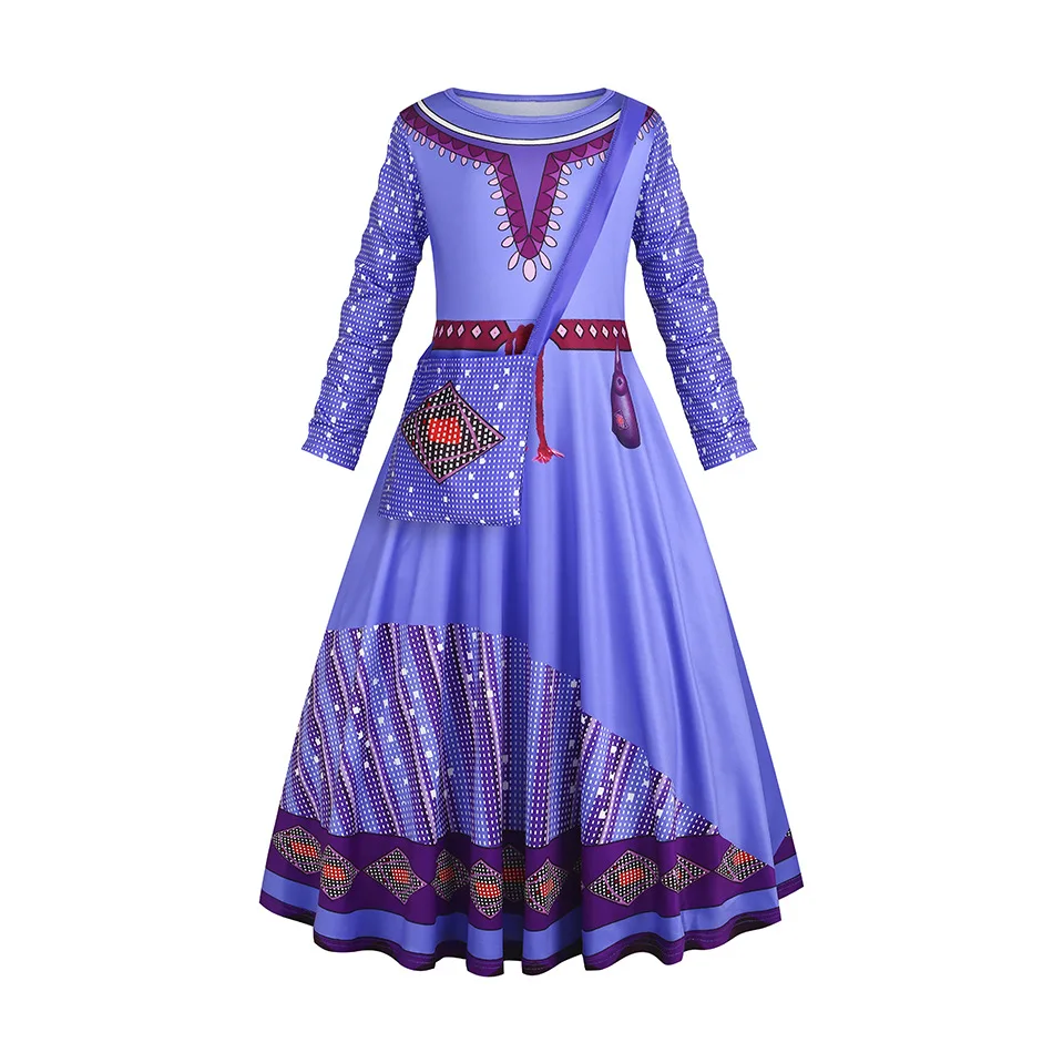 2024 New Hot Asha Costume for Children Girl Dressy Wish Star Tale Cosplay Kid Birthday Princess Cosplay Asha Dress Carnival Gown