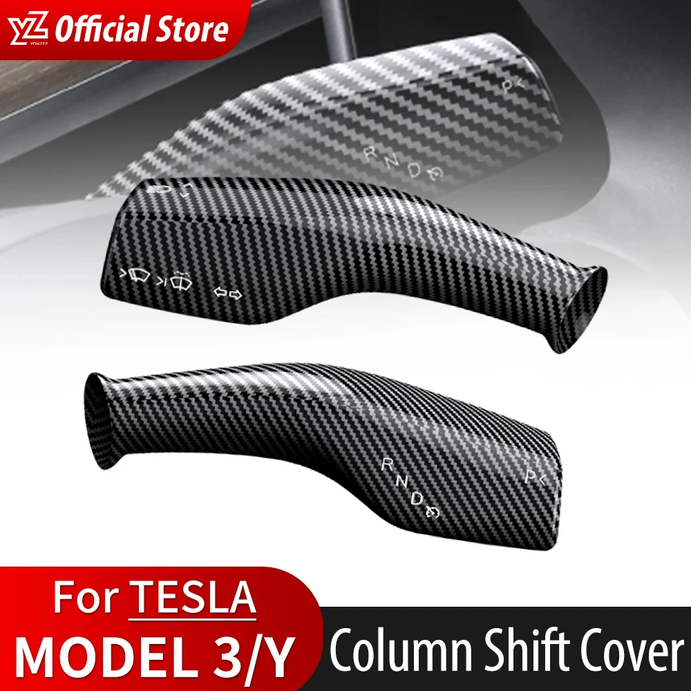 1 Pair YZ Carbon Fiber Steering Wheel Whift Protection Cover For Tesla Model 3 Y ABS Car Column Shift Knob Cover Decor For Tesla