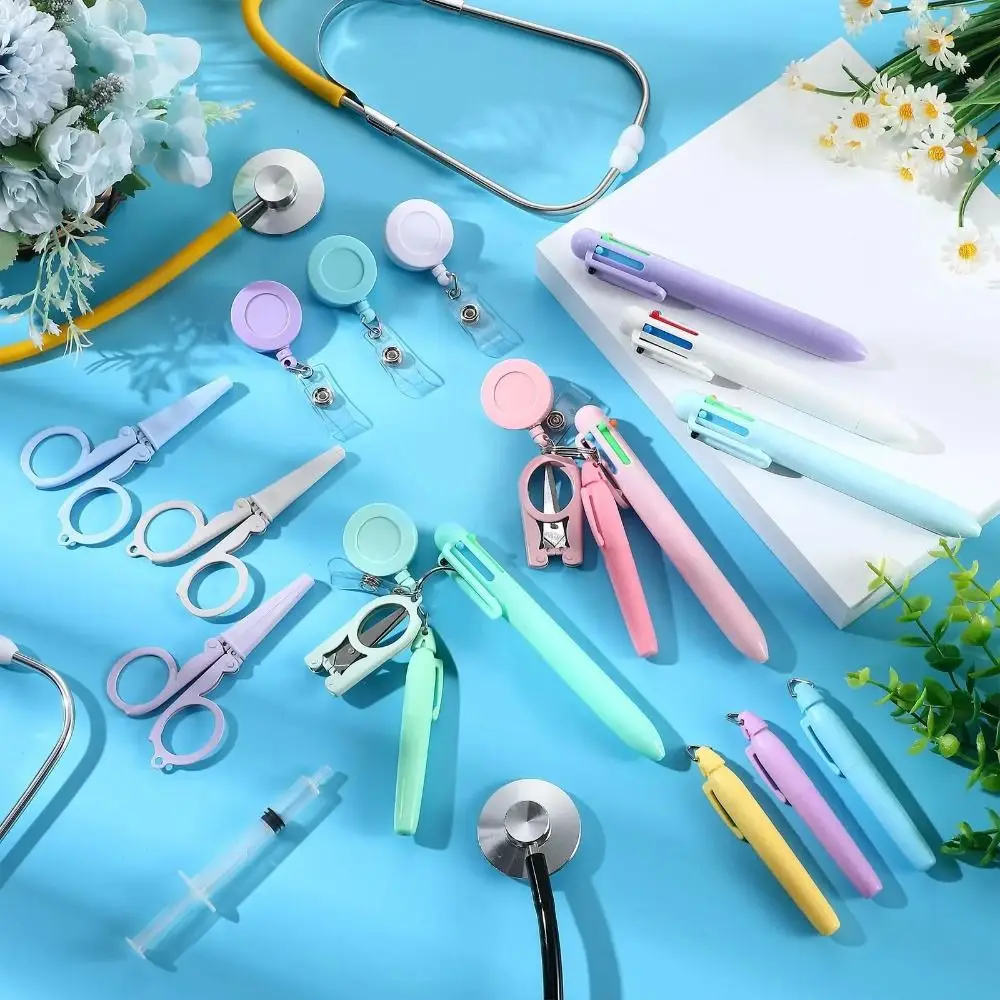 DIY Retractable Nurse Pen Pack Rotatable Portable Student Badge Set Keychain Nurse Badge Clip