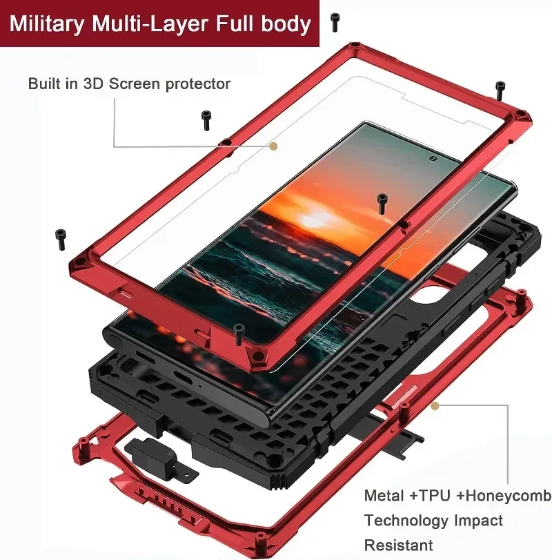 Zware Pantser Aluminium Metalen Behuizing Voor Samsung S24 S23 S22 S21 S20 Ultra Plus Noot 20 Ultra Volledig Schokbestendige Hoes