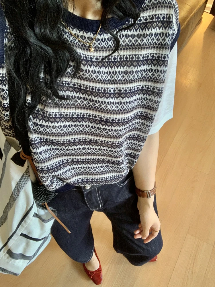 

Летний женский трикотажный топ QinEition Cool Sensation Ice Silk с коротким рукавом, свободного кроя, с геометрическим узором, круглым вырезом, цветной.