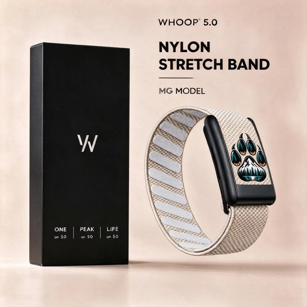 For WHOOP 5.0 MG Bear Paw Pattern Nylon Woven Elastic Sport Band Metal Frame Replacement Wrist Strap