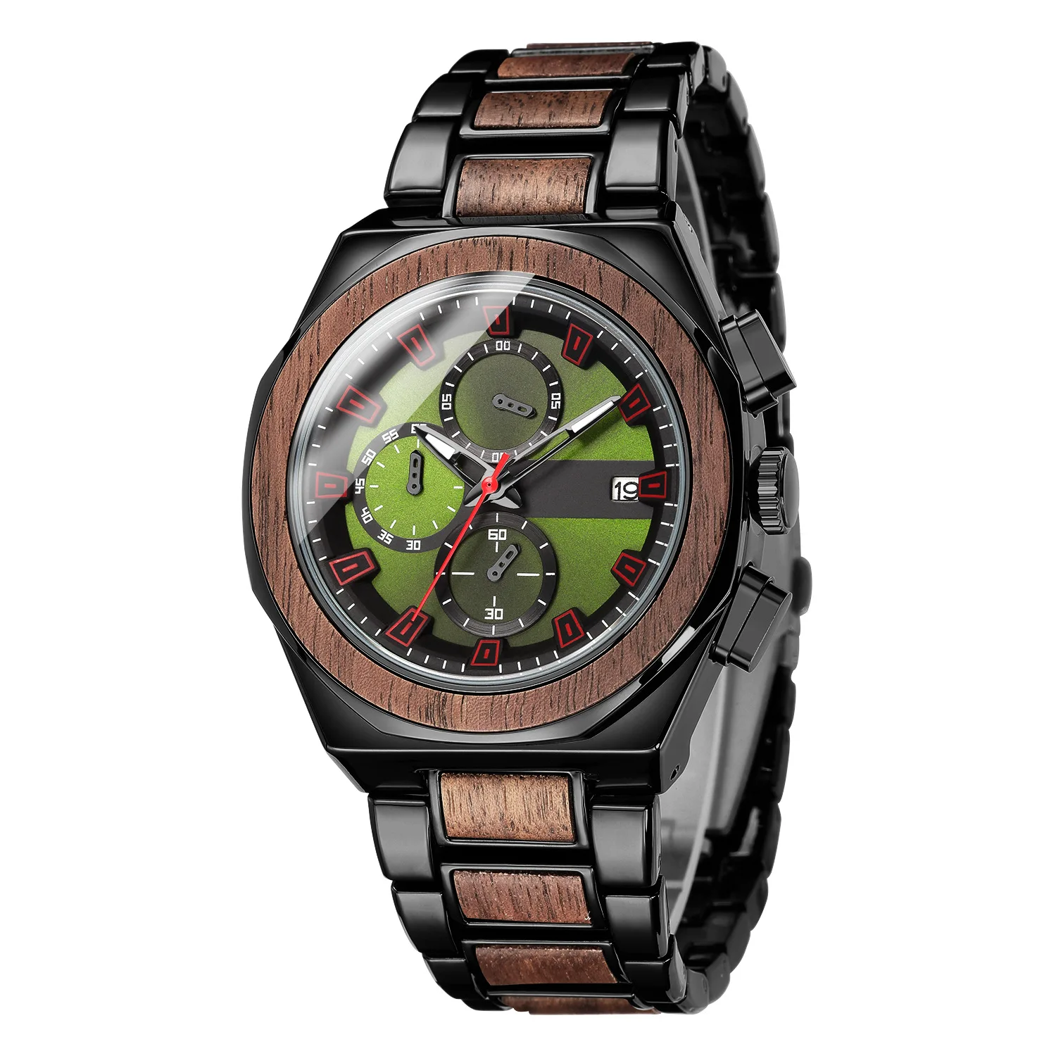 Cross border hot selling wooden watches for men, multifunctional metal to metal wooden watches, cool and fashionable watches